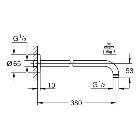 Grohe Rainshower Brausearm modern chrom, DN15, Ausladung 380mm 28361000