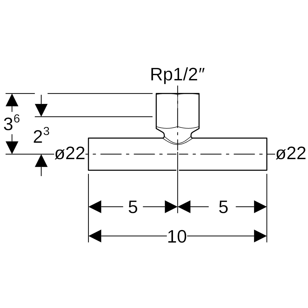 Geberit Mapress C-Stahl T-Stück mit IG und Einschubenden d22-Rp1/2-22 verzinkt 21342