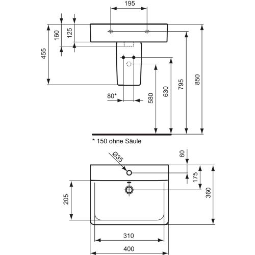 Ideal Standard Connect Cube Handwaschbecken B: 40 T: 36cm weiß, Ideal Plus E7137MA