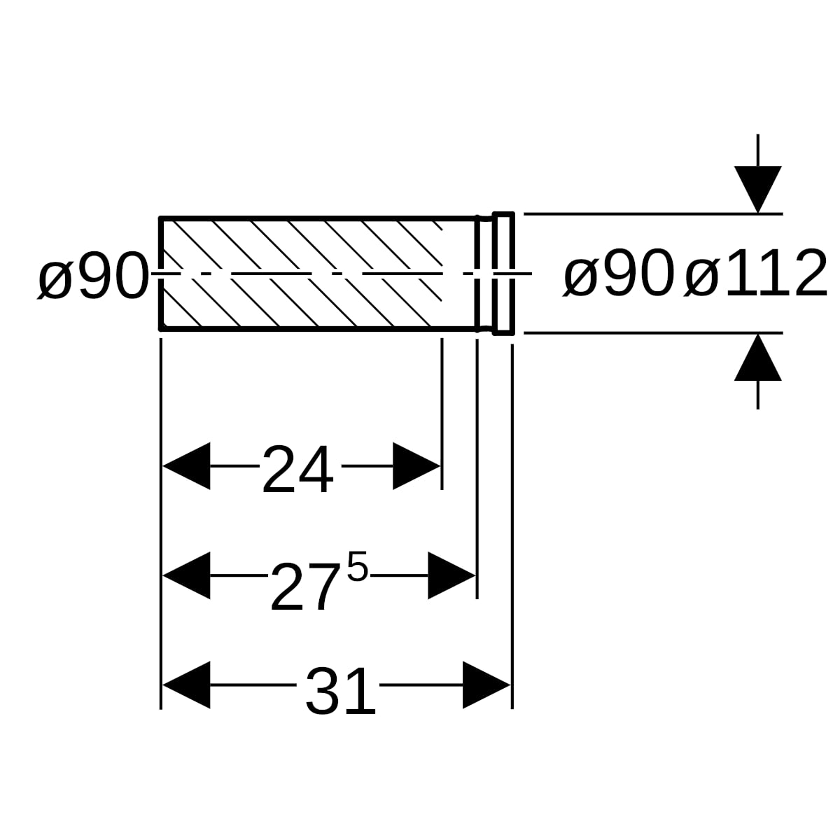 Geberit PE Anschlussstutzen mit Steckmuffe d90/90 366.887.16.1