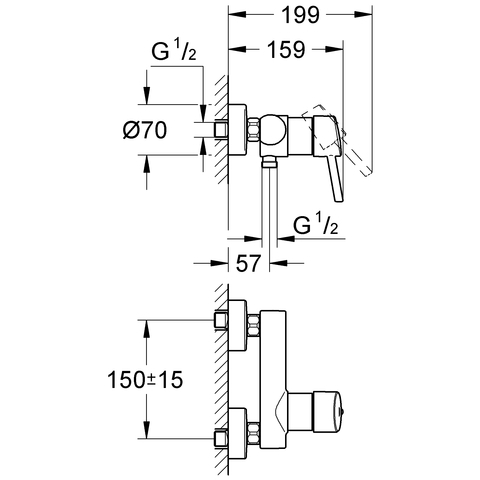 Grohe Concetto Einhand-Brausebatterie chrom für Wandmontage eigensicher 32210001