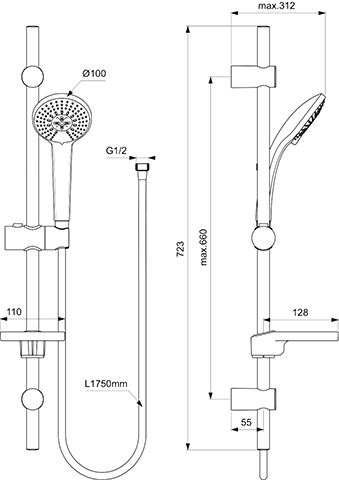 Ideal Standard Idealrain Brausekombination 720mm - M3, chrom, 3-Funktionshandbrause B9419AA
