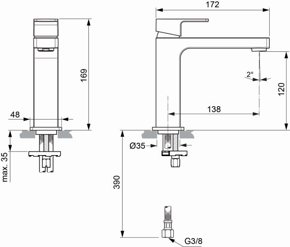 Ideal Standard Edge Waschtischarmatur Grande Slim chrom, Ausladung 138mm, 5 l/min. A7108AA