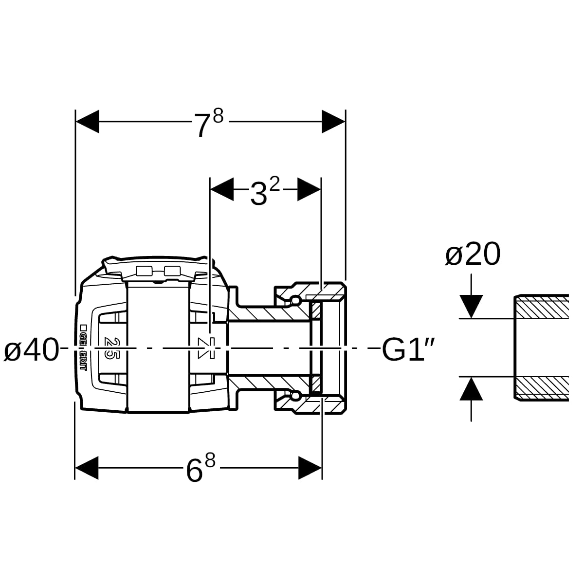 Geberit FlowFit Übergang mit Überwurfmutter SiBr d40-G1 620.674.00.1