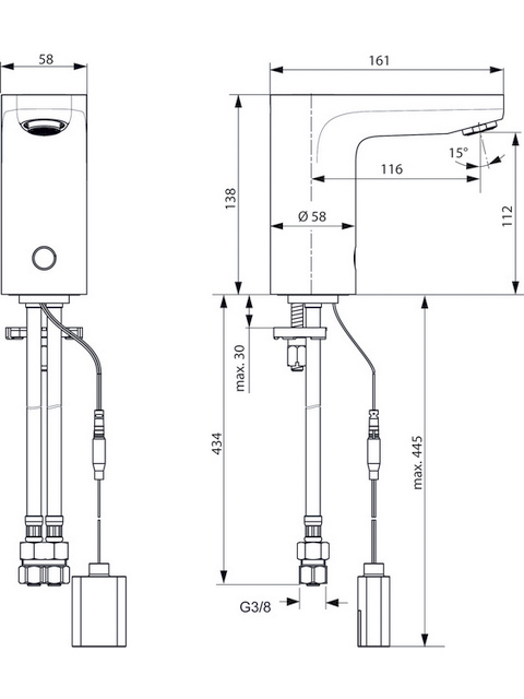 Ideal Standard Ceraplus Sensor-Waschtischarmatur Batterie ohne Mischung chrom, Ausladung 116mm, Batteriebetrieben A6143AA