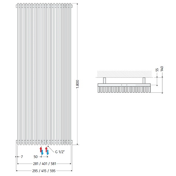 HSK Badheizkörper Sky H: 1800 L: 595 mm, Sonderlackierung 8145180-96