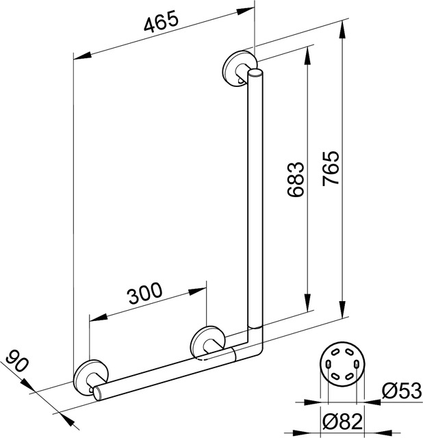 Keuco Winkelgriff Plan Care, rechts/links, silber-eloxiert, 465/765mm 34906170306