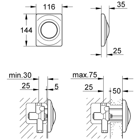 Grohe Urinal-Betätigung Surf mit Druckknopfbetätigung mattchrom 37018P00