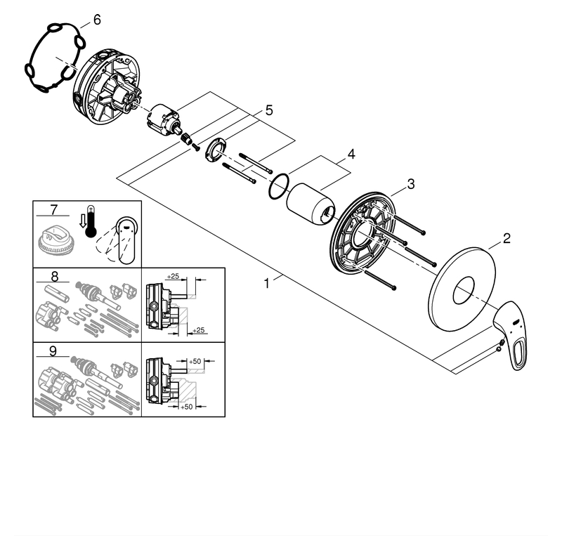 Grohe Eurostyle Einhand-Brausebatterie chrom Fertigmontageset Hebel offen 24048003