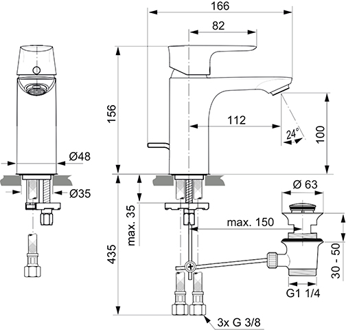 Ideal Standard Connect Air Waschtischarmatur Niederdruck mit Ablaufgarnitur chrom, Ausladung 112mm, 5 l/min. A7022AA