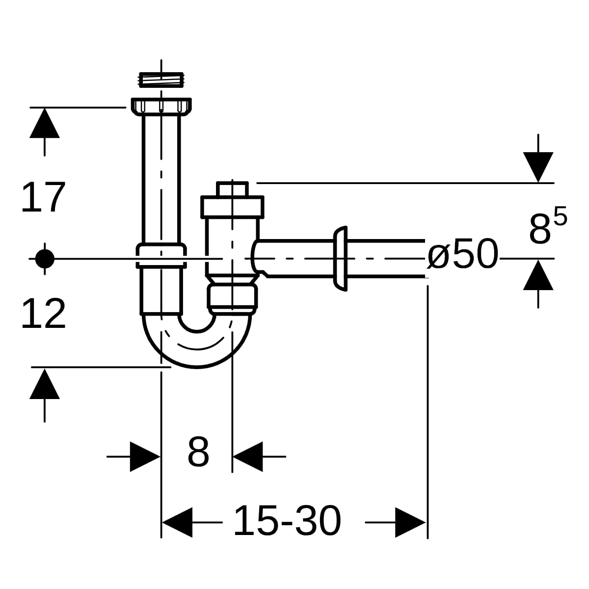 Geberit Rohrbogengeruchsverschluss für Waschtisch mit Rückflussverhinderung G1 1/2x50 152.861.11.1