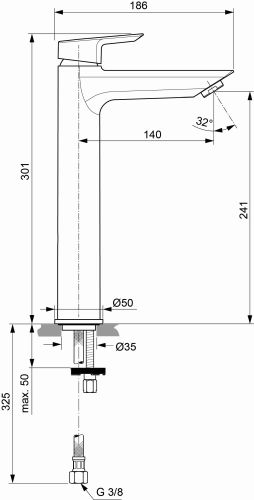 Ideal Standard Tesi Waschtischarmatur mit verlängertem Sockel chrom, Ausladung 140mm, 5 l/min. A6575AA