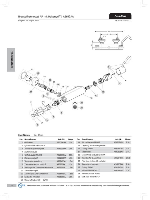 Ideal Standard Mengenregelgriff Thermostat, chrom A962953AA