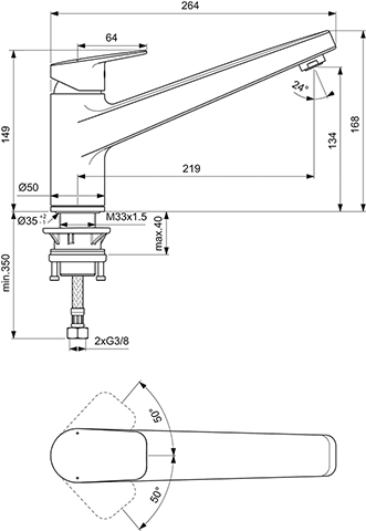 Ideal Standard Küchenarmatur Ceraplan Ausladung 219mm chrom BD321AA