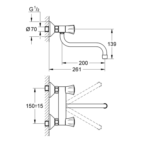 Grohe Costa 2-Griff-Spültischbatterie chrom DN15 Wandmontage 31187001