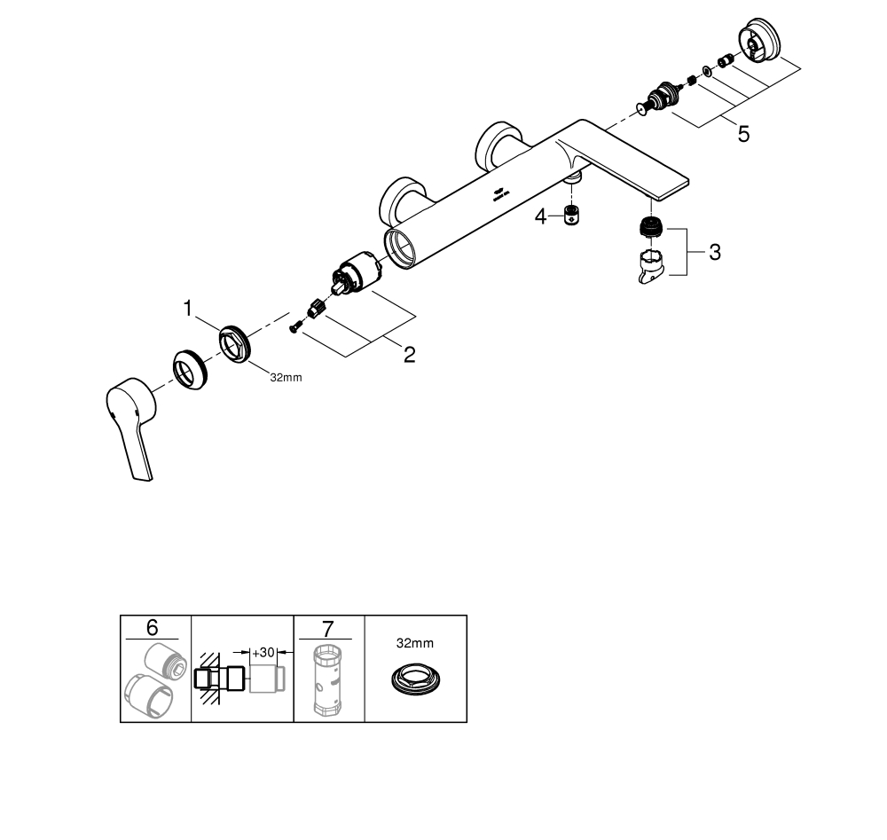 Grohe Allure Einhand-Wannenbatterie chrom Wandmontage 32826001