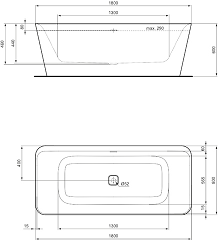 Ideal Standard Tonic II Duo-Badewanne 180x80x60cm K8725V1 weiß
