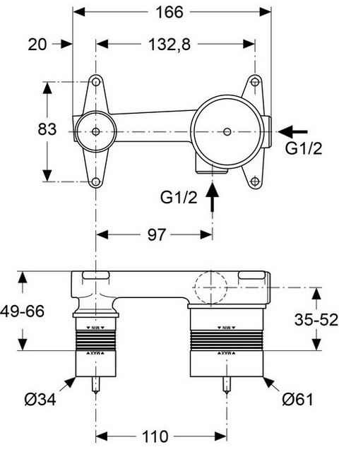 Ideal Standard Up-Bausatz 1 für Einhebel-Wand-Waschtischarmatur A5948NU