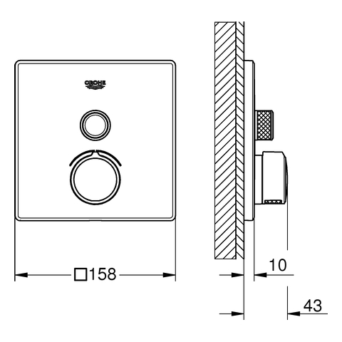 Grohe Unterputzmischer SmartControl chrom eckig Fertigmontage-Set 1 Absperrventil 29147000