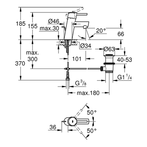 Grohe Concetto Einhand-Waschtischbatterie chrom EcoJoy Zugastange-Ablaufgarnitur 3220410E