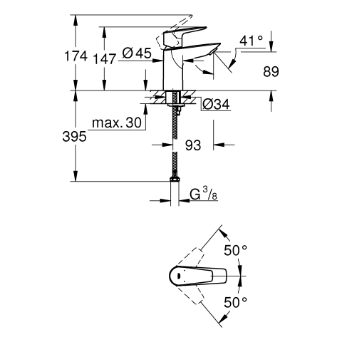 Grohe BauEdge Einhand-Waschtischbatterie chrom S-Size glatter Körper 23330001