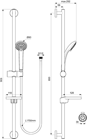 Ideal Standard Idealrain Brausekombination 900mm - S3, chrom, 3-Funktionshandbrause B9504AA