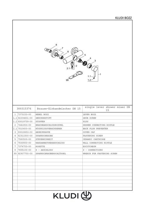 Kludi BOZZ Brause-Einhandmischer eigensicher mattweiß 388315376