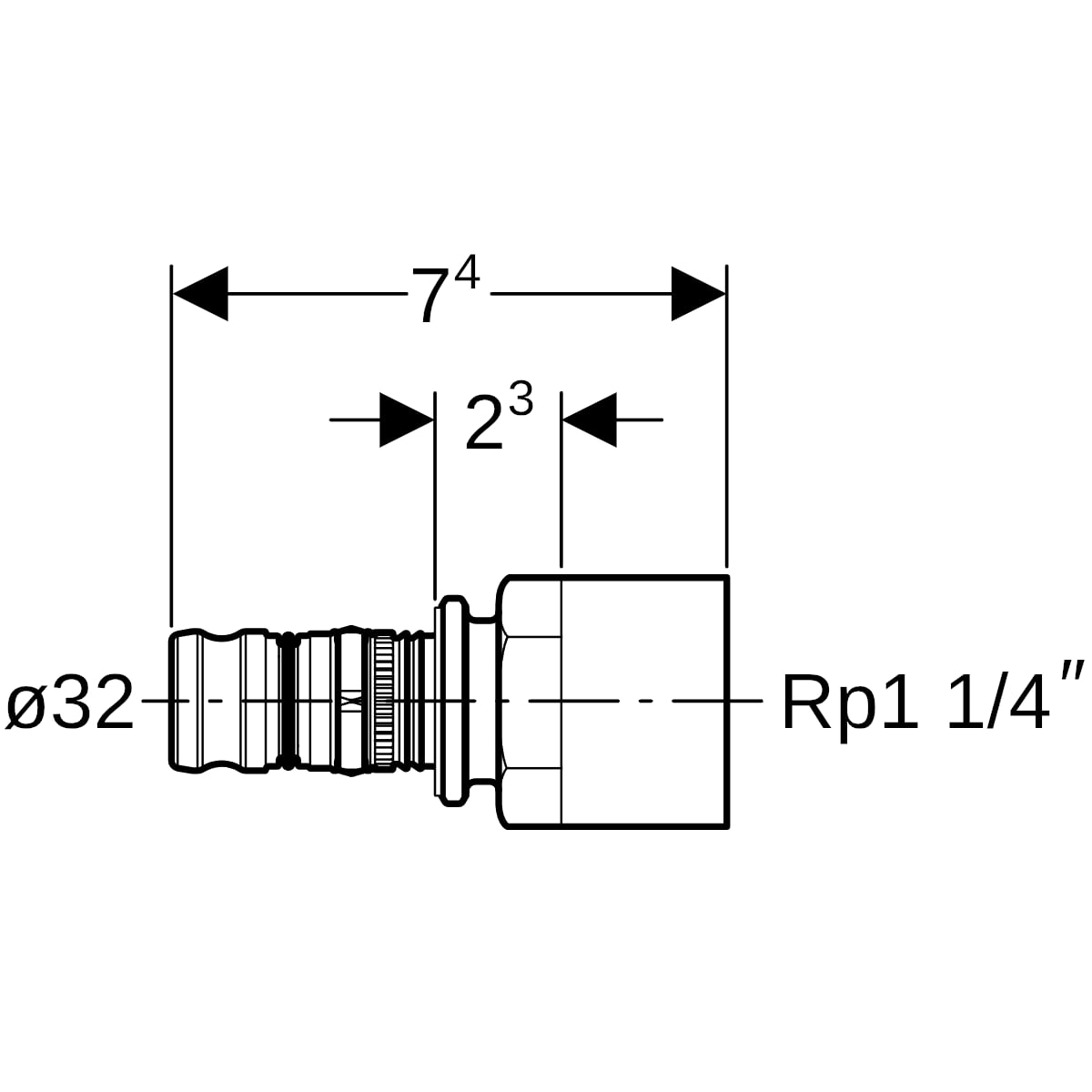 Geberit Mepla Übergang mit IG Rotguss d32-Rp1 1/4 604.558.00.5