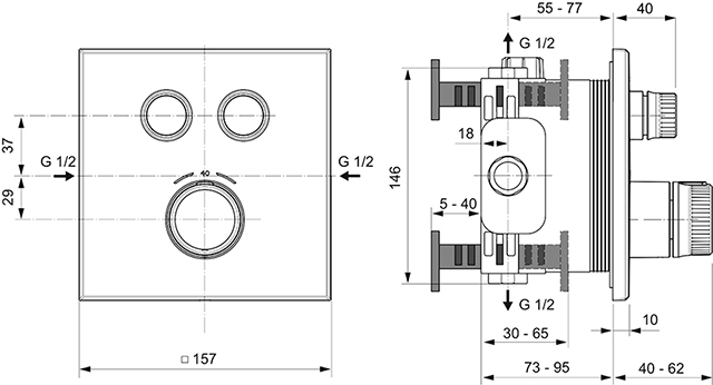 Ideal Standard Brausethermostat UP Ceratherm Navigo 2 Verbraucher Eckig, chrom A7302AA
