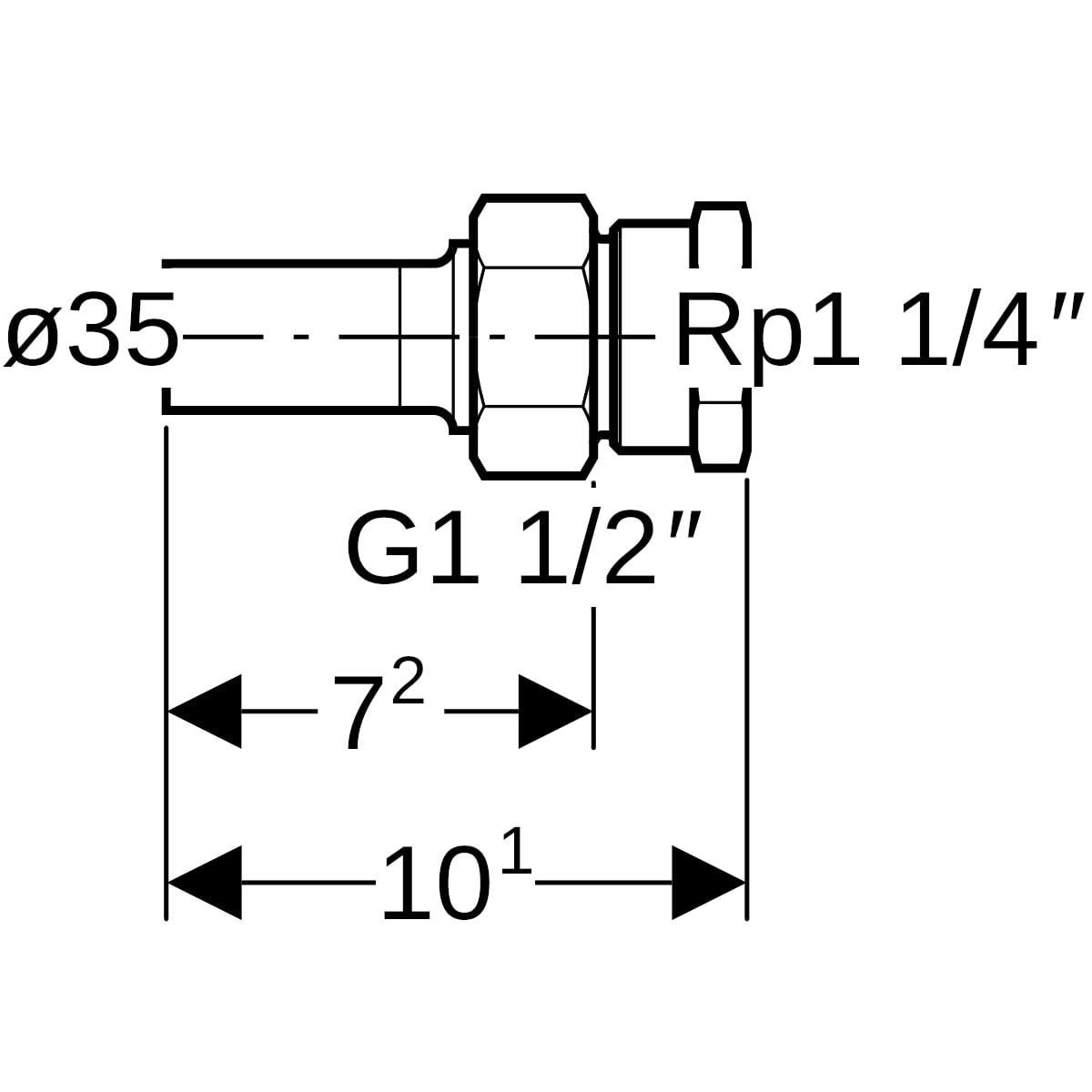 Geberit Mapress Edelstahl Übergangsverschraubung mit IG und Einschubende d35-Rp1 1/4 35387