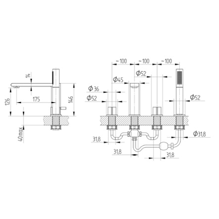 Avenarius Wanne-Brause-Batterie 4-Loch 2306170010