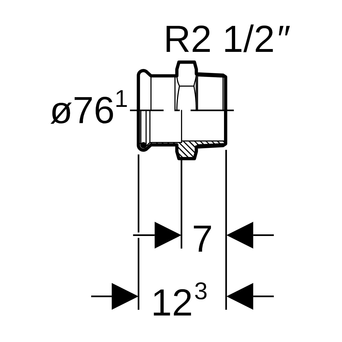 Geberit Mapress Edelstahl Übergang mit AG (LABS-frei) d76,1-R2 1/2 81713