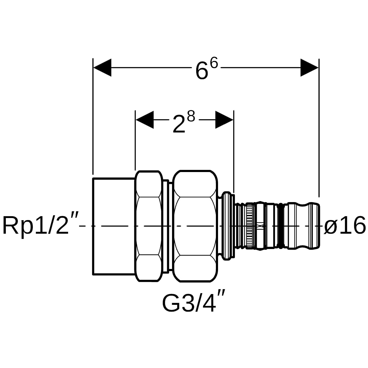 Geberit Mepla Übergangsverschraubung mit IG Rotguss d16-Rp1/2 601.595.00.5
