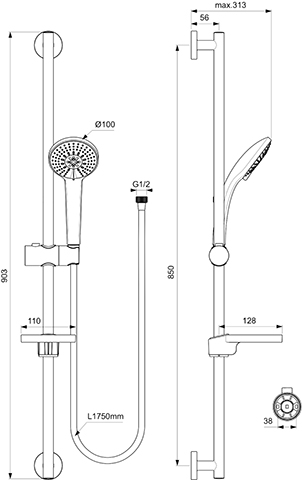 Ideal Standard Idealrain Brausekombination 900mm - M3, chrom, 3-Funktionshandbrause B9417AA