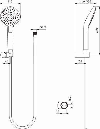 Ideal Standard Handbrause-Set Idealrain Evo 3-Funktionshandbrause Diamond d:115mm, chrom B2405AA