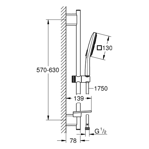Grohe Brausestangen-Set RSH 130 SmartActive Cube 600mm 9,5l Ablage chrom 26584000