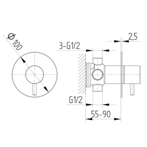 Avenarius UP-3-Wege-Umstellung mit Unterputz-Einbaukörper ½" chrom 2806530010