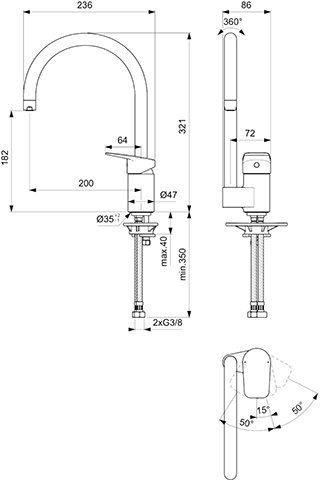Ideal Standard Küchenarmatur Ceraplan Ausladung 200mm mit hohem Rohrauslauf, chrom BD339AA