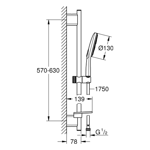Grohe Brausestangenset Rainshower 130 SmartActive 600mm 9,5l chrom 26575000