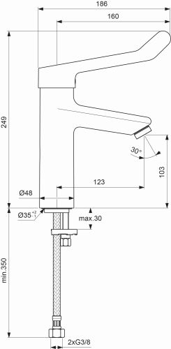Ideal Standard Ceraplus 2 Waschtischarmatur Grande mit Klinikhebel chrom, Ausladung 123mm BC106AA