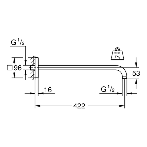 Grohe Rainshower Brausearm Metall chrom, eckige Rosette, Ausladung 422mm 26145000