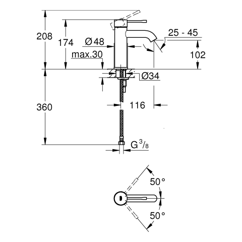 Grohe Essence Einhand-Waschtischbatterie supersteel S-Size glatter Körper 24172DC1
