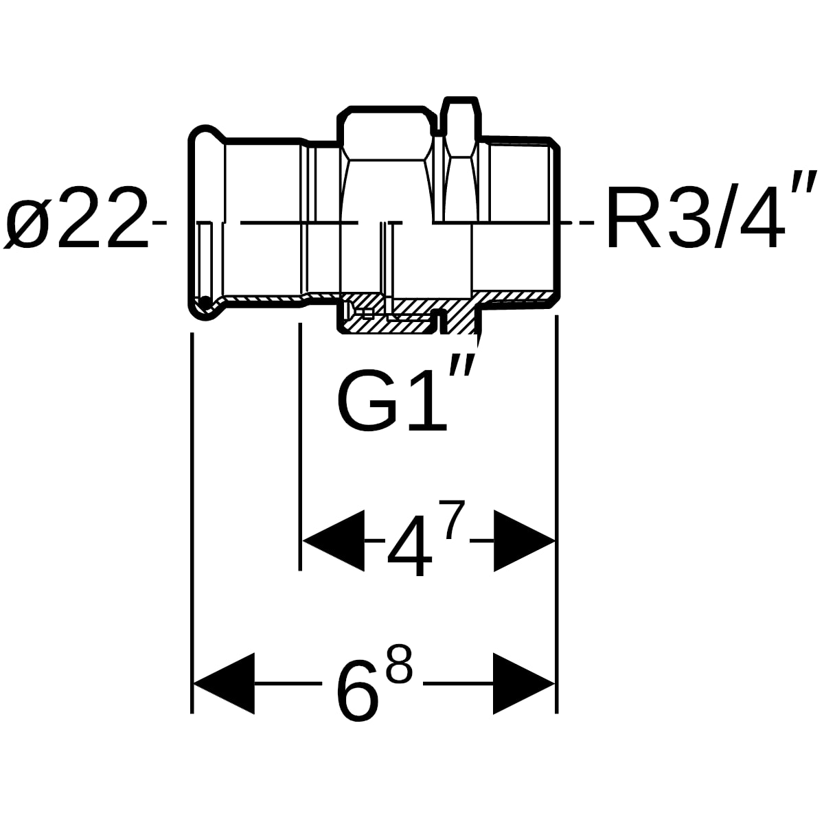 Geberit Mapress Edelstahl Übergangsverschraubung mit AG (LABS-frei) d22-R3/4 85335