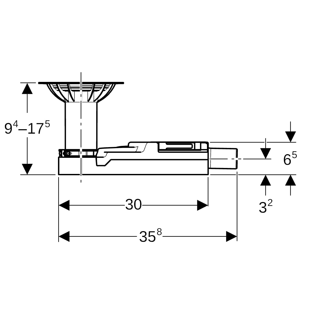 Geberit Duschbodenablauf für Bodenbelag Vinyl (PVC), Estrichhöhe am Einl. 94-114mm d=40mm 154.057.00.1