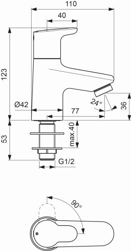 Ideal Standard Standventil Ceraplus Ausladung 77mm chrom BC117AA