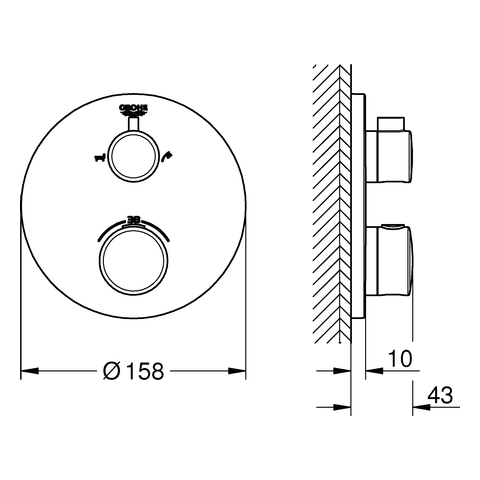 Grohe Grohtherm Thermostat-Wannenbatterie chrom 2 Abgänge Fertigmontageset für 36500 rund 24077000