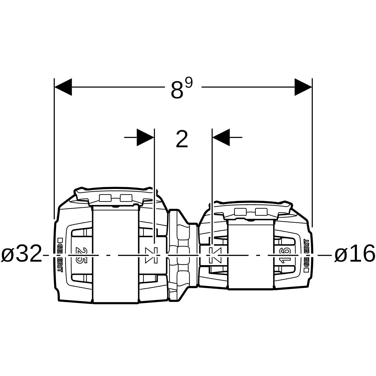 Geberit FlowFit Reduktion PPSU, d32, d1=16mm 620.003.00.1