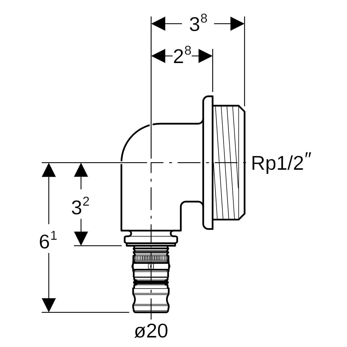 Geberit Mepla Anschlusswinkel 90 Grad für UP-SPK Rotguss d20-Rp1/2 602.276.00.5