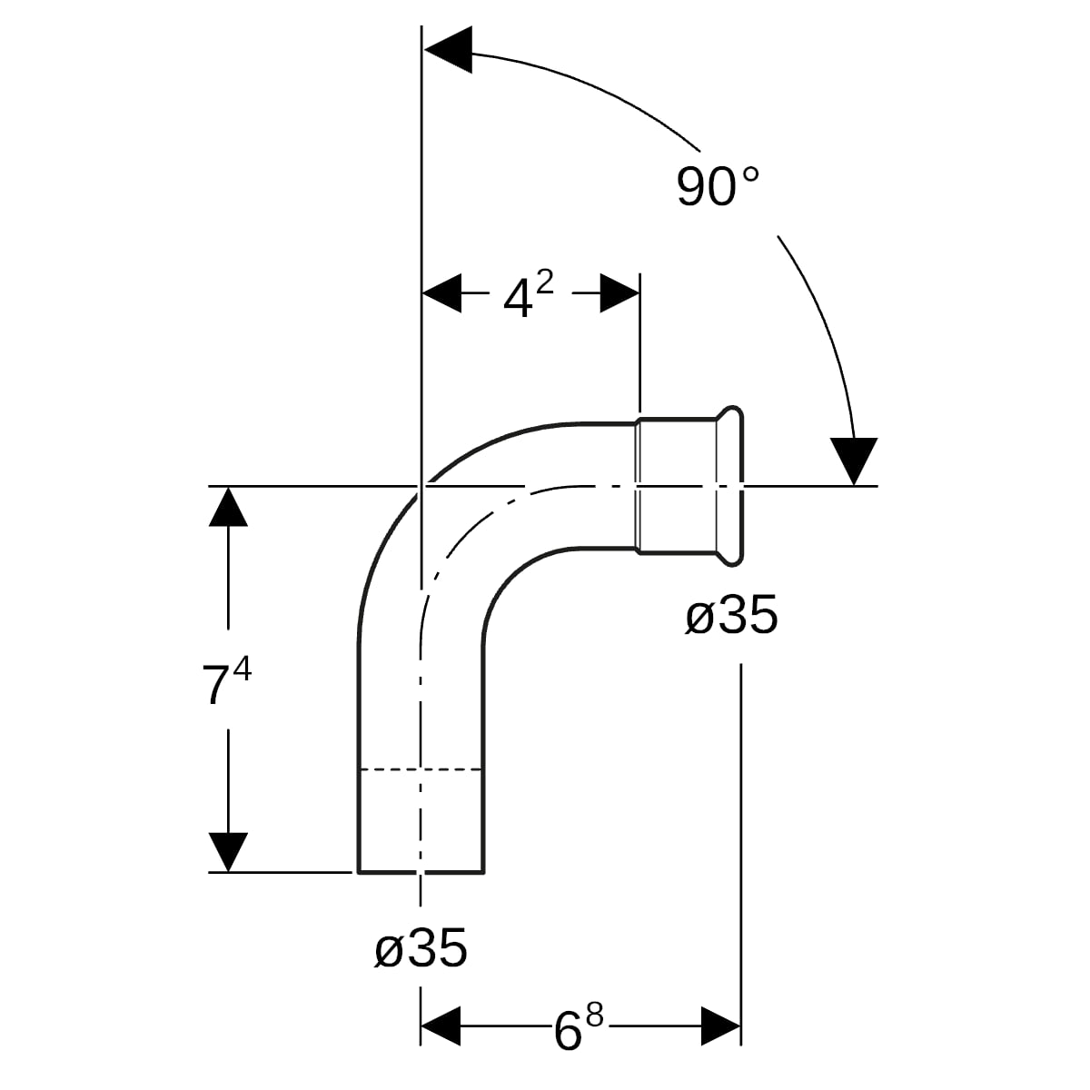 Geberit Mapress Edelstahl Bogen 90 Grad d35 mit Einschubende (LABS-frei) 83306