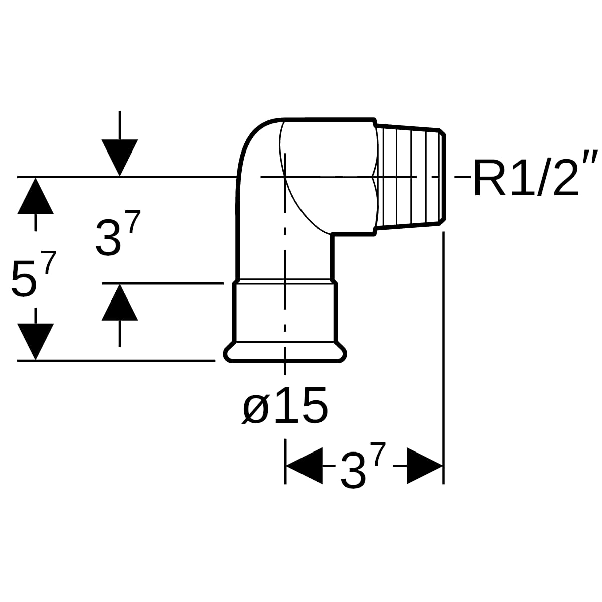 Geberit Mapress Edelstahl Übergangswinkel 90 Grad mit AG (LABS-frei) 90G d15-R1/2 83833